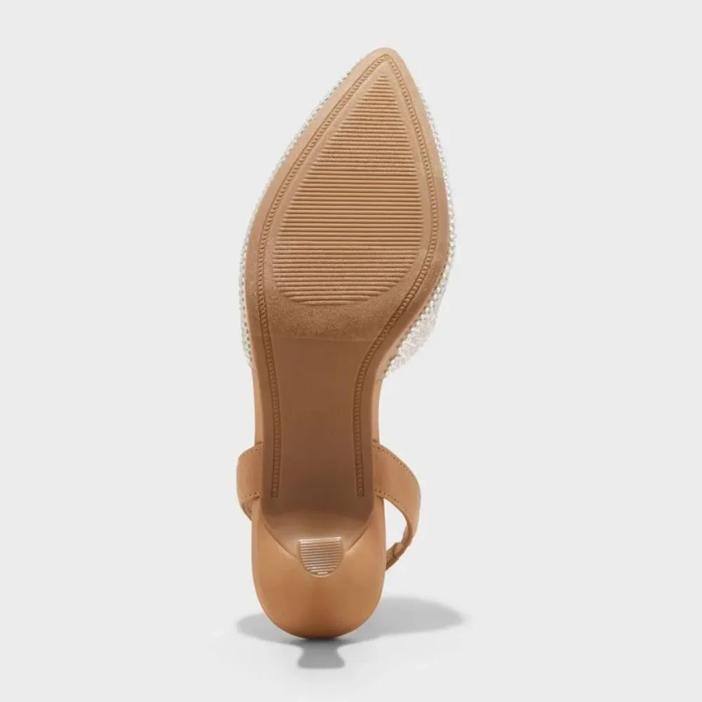 A New Day - Women's Isabel Embellished Slingback Kitten Pumps  Clear